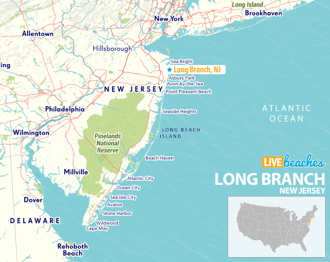 Map of Long Branch, New Jersey - Live Beaches