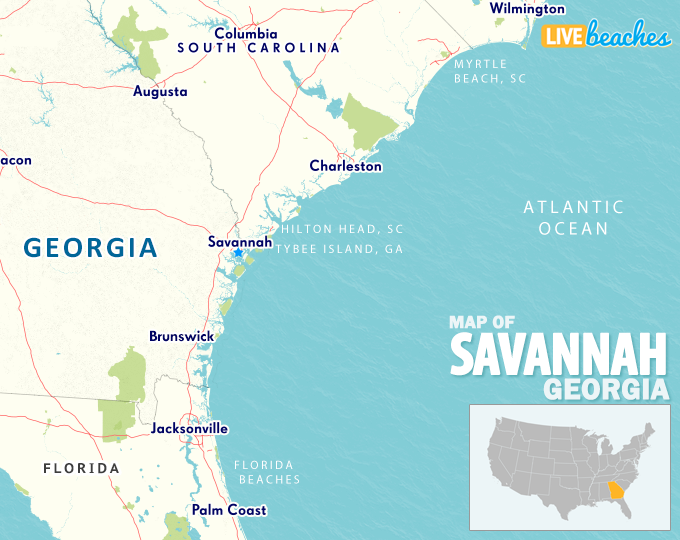 Map Of Georgia Savannah Map of Savannah, Georgia   Live Beaches