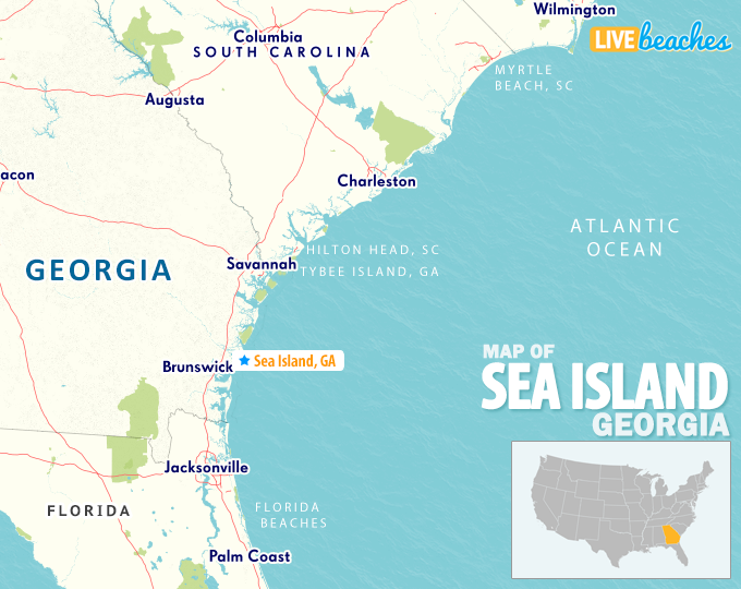 Georgia Sea Islands Map Map of Sea Island, Georgia   Live Beaches
