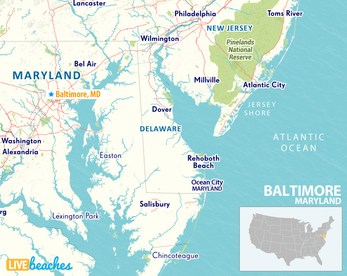 A Map Of Baltimore Maryland Map of Baltimore, Maryland   Live Beaches