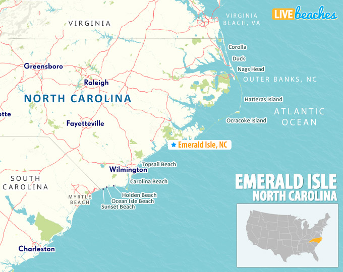 Map Of Emerald Isle North Carolina Map of Emerald Isle, North Carolina   Live Beaches