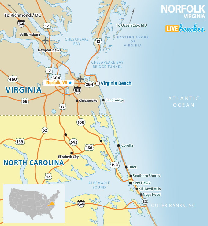 Map of Norfolk, Virginia - Live Beaches