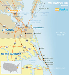 Map of Williamsburg, Virginia - Live Beaches