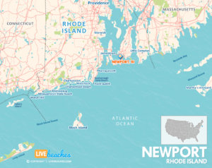 Map of Newport, Rhode Island, Nearby Beaches Coastal Towns, Large Printable