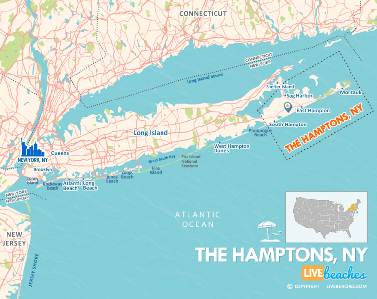 Map of The Hamptons, New York - Live Beaches