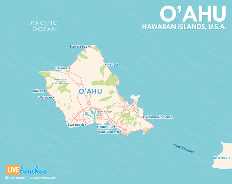 Map of Oahu, Hawaii - Live Beaches