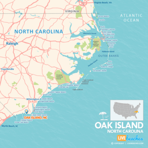 Map of Oak Island, NC, Nearby Beaches | Large Printable - LiveBeaches.com