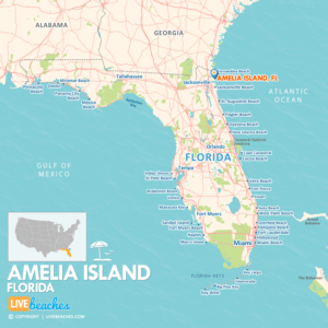 Map of Amelia Island, Florida, Coastal Towns and Beaches, Large Printable