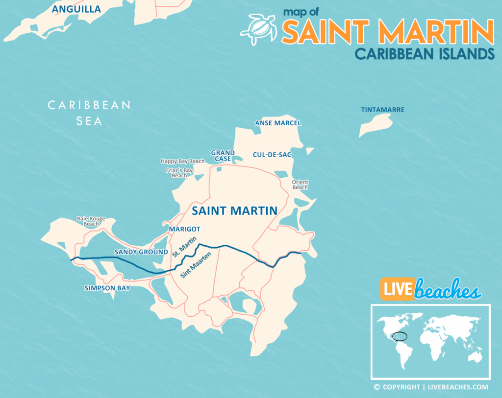 Map of Saint Martin - Live Beaches