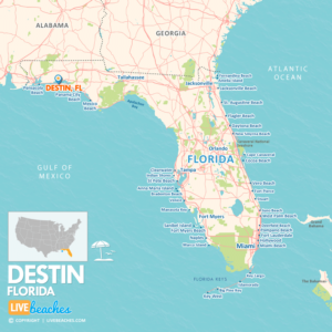 Map of Destin FL, United States, Visit Florida Beaches | Large Printable - LiveBeaches.com