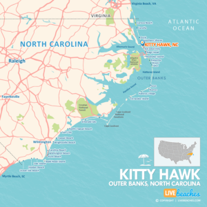 Map of Kitty Hawk, NC, OBX, Nearby Beaches | Large Printable - LiveBeaches.com