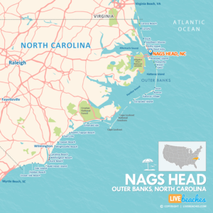 Map of Nags Head, NC, OBX, Nearby Beaches | Large Printable - LiveBeaches.com