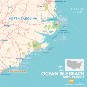 Map of Ocean Isle Beach, NC, Nearby Beaches | Large Printable - LiveBeaches.com