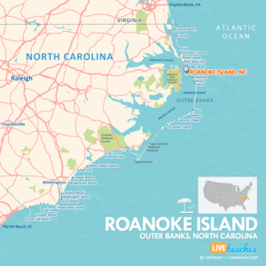 Map of Roanoke Island, NC, OBX, Nearby Beaches | Large Printable - LiveBeaches.com