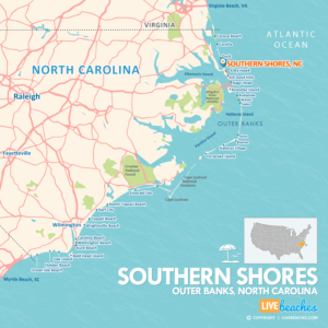 Map of Southern Shores, NC, OBX, Nearby Beaches | Large Printable - LiveBeaches.com