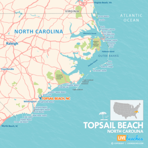 Map of Topsail Beach, NC, Nearby Beaches | Large Printable - LiveBeaches.com