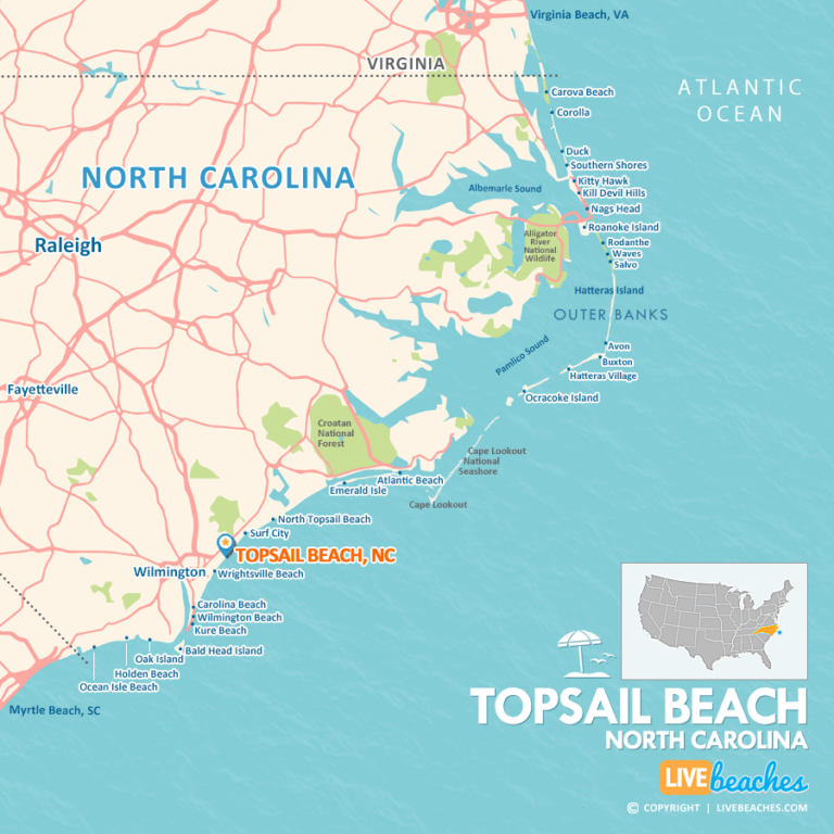 Map of Topsail Beach, North Carolina - Live Beaches