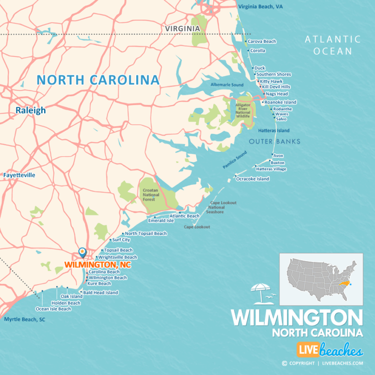 Map of Wilmington, North Carolina - Live Beaches