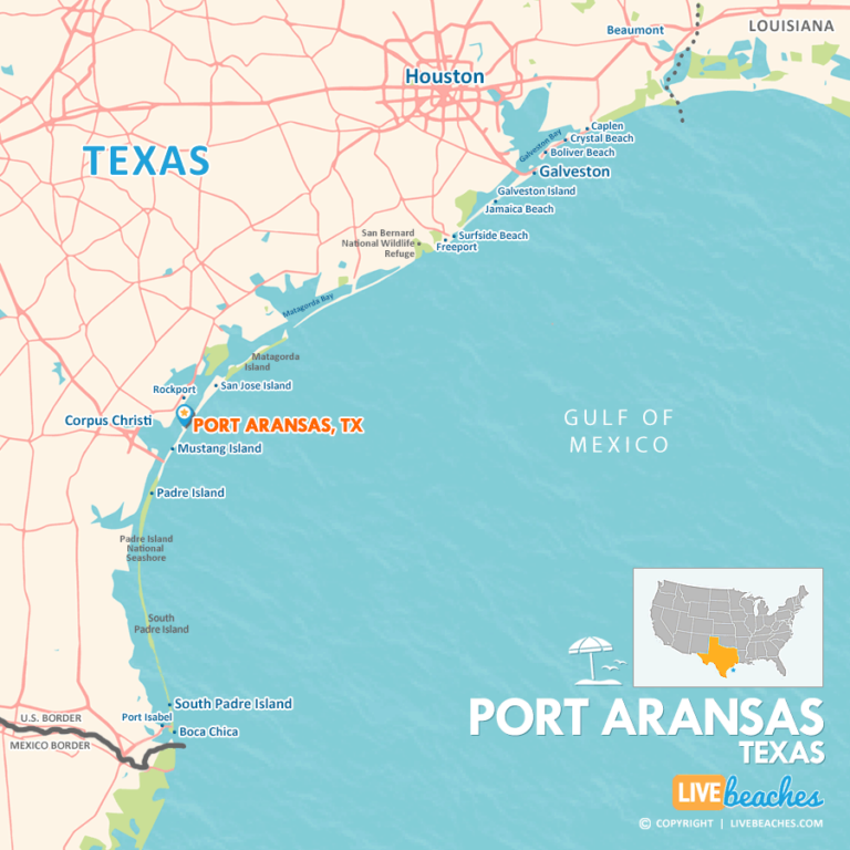 Map of Port Aransas, Texas - Live Beaches