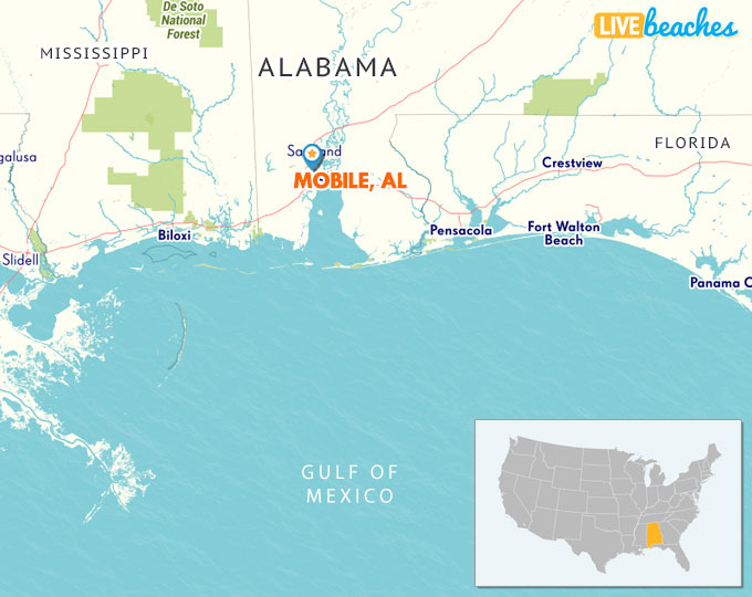 Map of Mobile, Alabama - Live Beaches.com