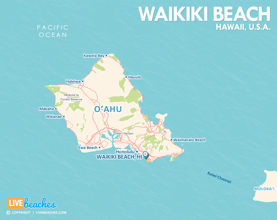 Map of Waikiki Beach, Hawaii - Live Beaches