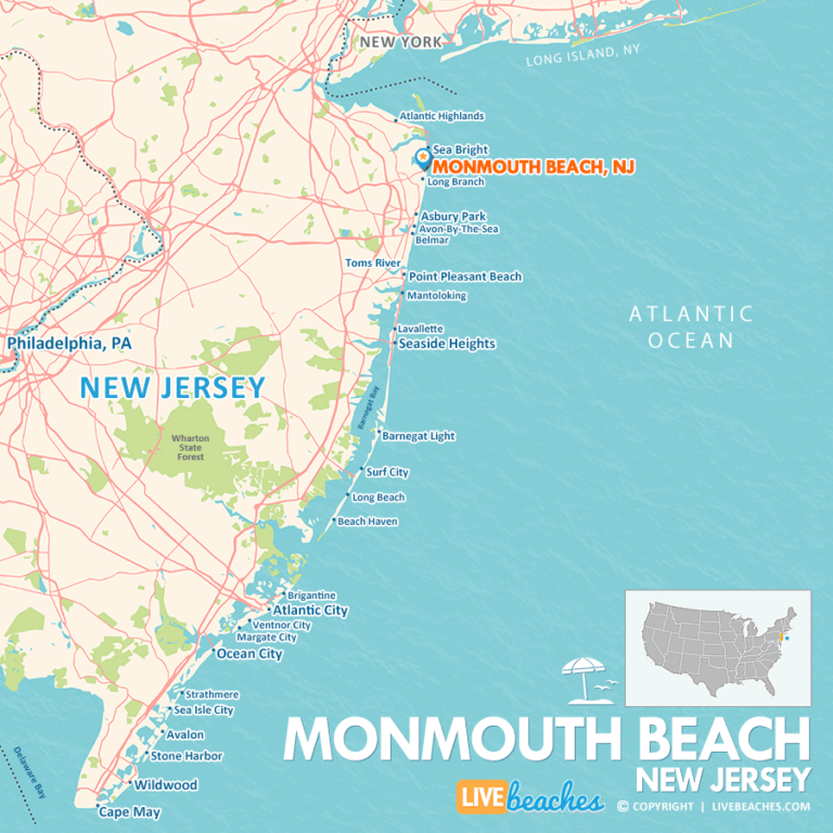 Map of Monmouth Beach, New Jersey - Live Beaches