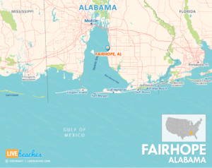 Map of Fairhope, Alabama, Nearby Beaches | Large Printable - LiveBeaches.com