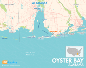 Map of Oyster Bay, Alabama, Nearby Beaches | Large Printable - LiveBeaches.com