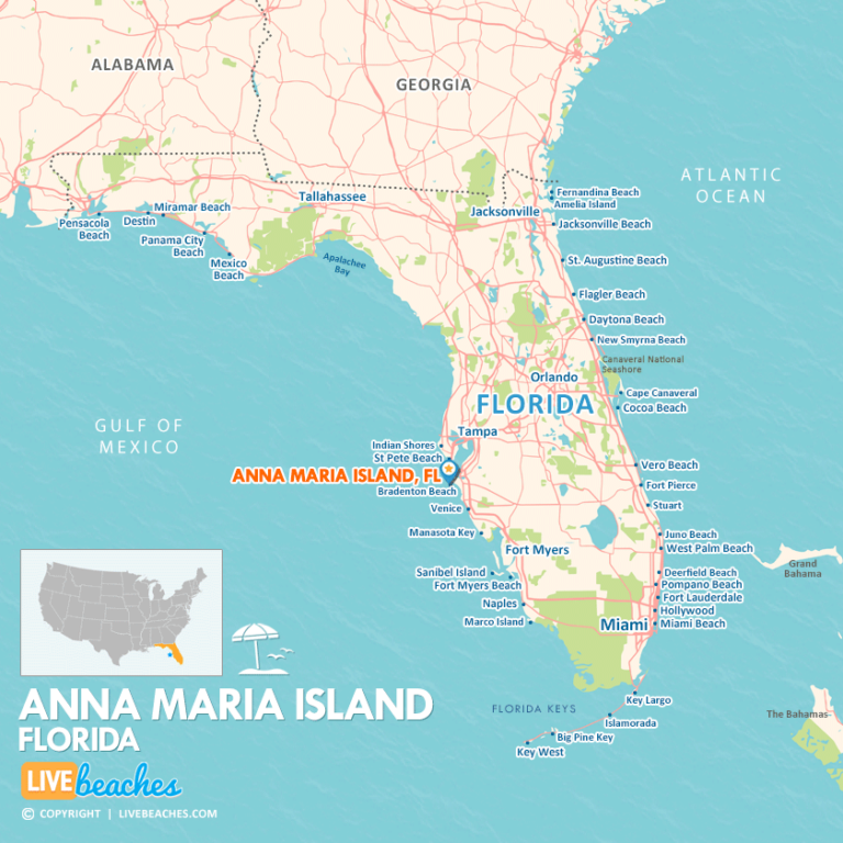 Map of Anna Maria Island, Florida Live Beaches