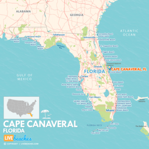 Map of Cape Canaveral, Florida, Coastal Towns and Beaches, Large Printable