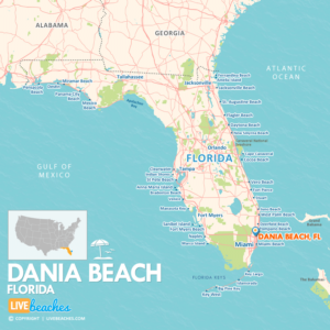 Map of Dania Beach, Florida, Coastal Towns and Beaches, Large Printable