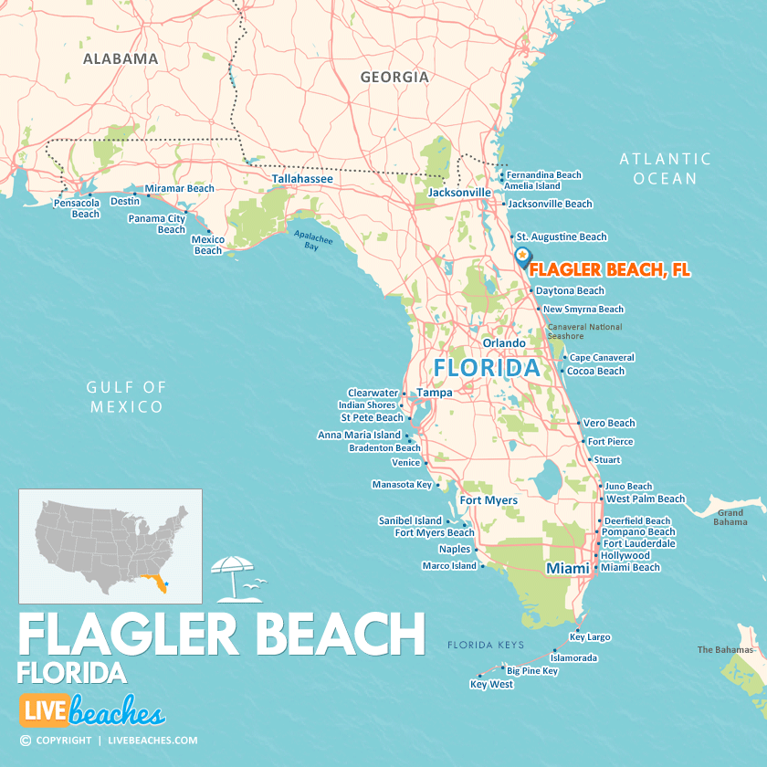 Map of Flagler Beach, Florida, Coastal Towns and Beaches, Large Printable