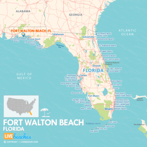 Map of Fort Walton Beach, FL, Visit Florida Beaches, Large Printable