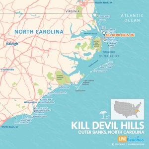 Map of Kill Devil Hills, NC, OBX, Nearby Beaches | Large Printable - LiveBeaches.com